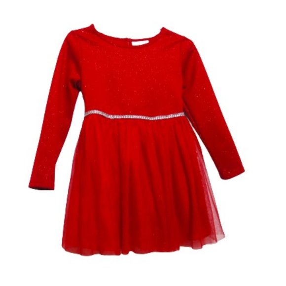 Youngland Other - Youngland Girls Red Gold Glitter Long Sleeve Diamond Bing Layered Dress Size 6